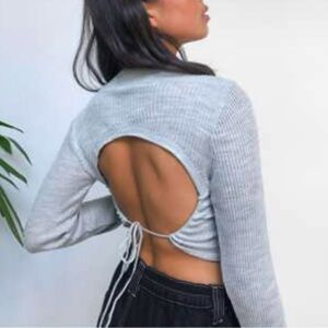 Stylish Open-Back Gray Crop Top